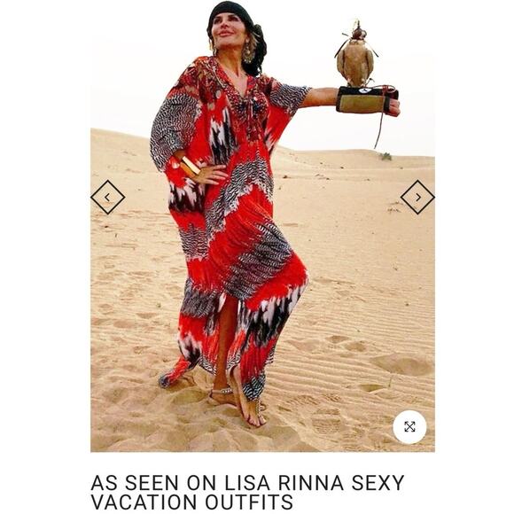 Shahida Parides Nomad Kaftan feather print Lisa Rinna Real Housewives OS One Sz - Picture 2 of 16